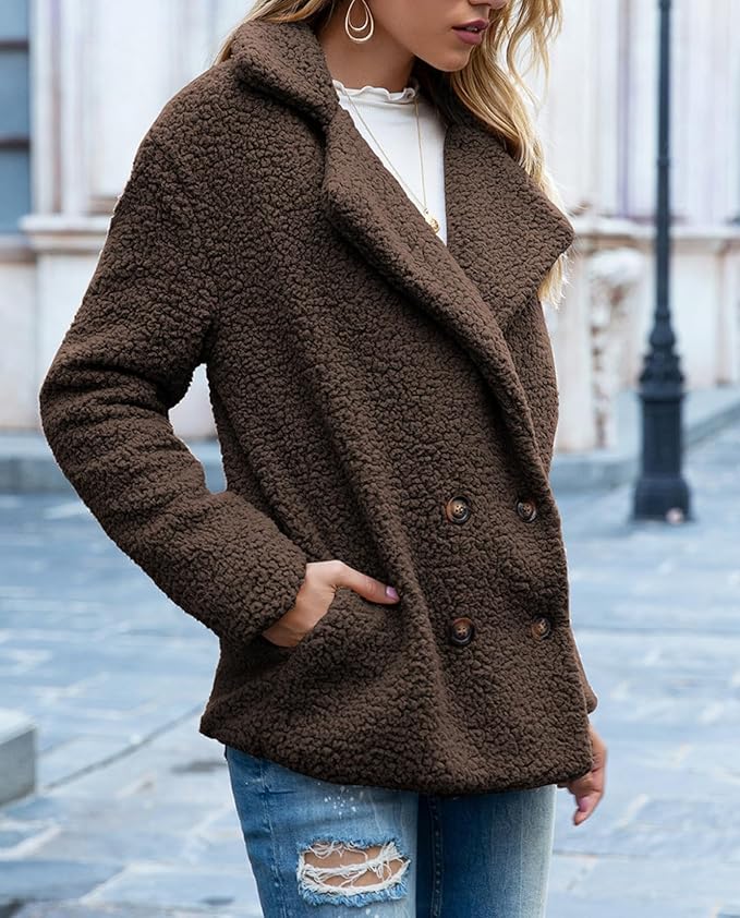 Women's Winter Warm Plush Cardigan Fuzzy Fleece Lapel Jacket - Image 5
