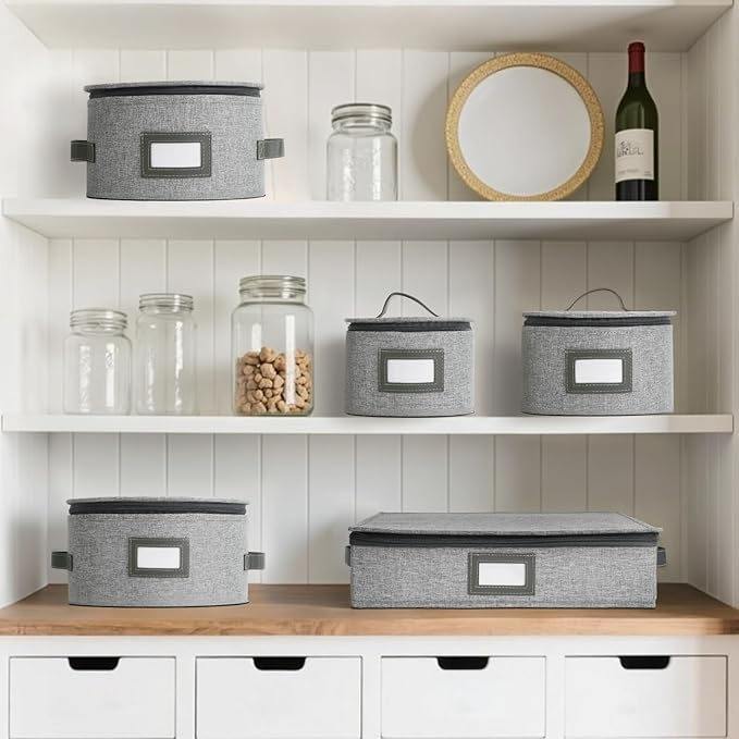 HOMELUX THEORY Platter Storage, Light Gray Hard Shell China Storage Containers - Image 4