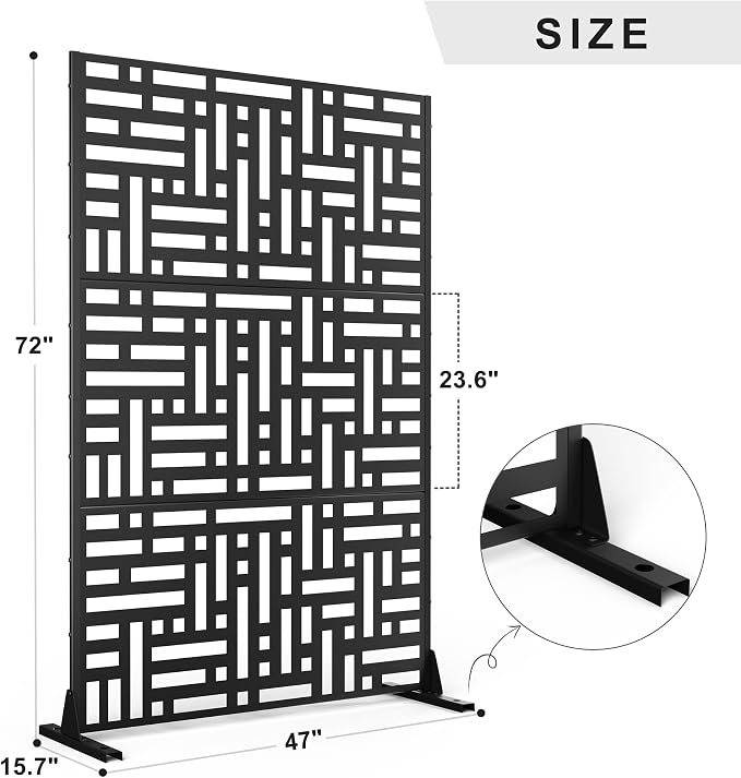 Metal Privacy Screen 72" H47 W, Freestanding Decorative Outdoor Panel - Image 2