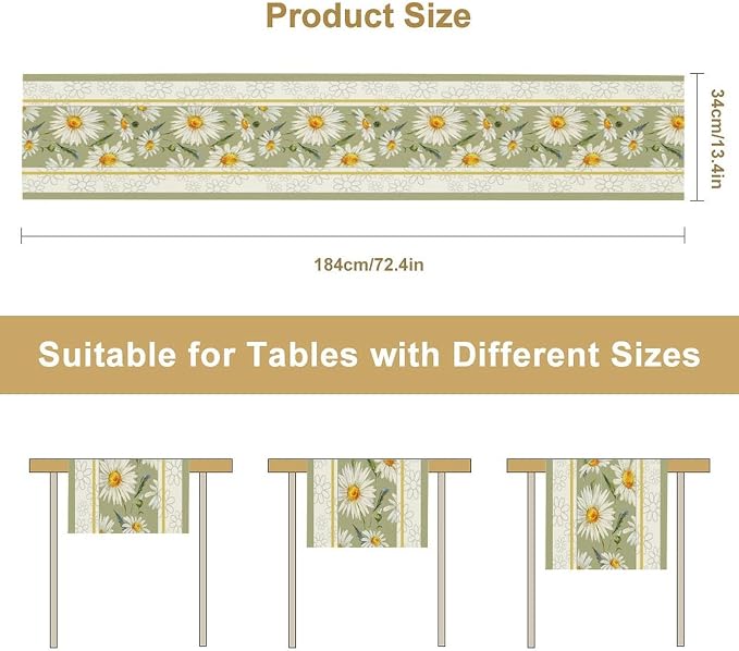 Daisy Flower Table Runner, Summer Watercolor Plants Floral Spring Garden Table - Image 8