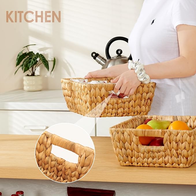 Wicker Baskets 2 Pack, Water Hyacinth Wicker Storage Basket - Image 4