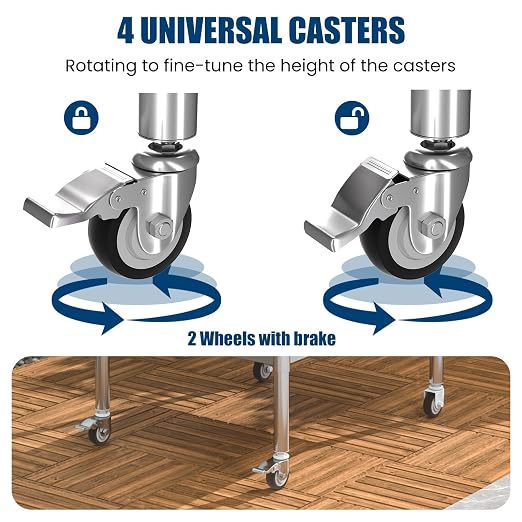 Stainless Steel Table with Wheels 18 x 36 Inches Metal Prep Table with - Image 9