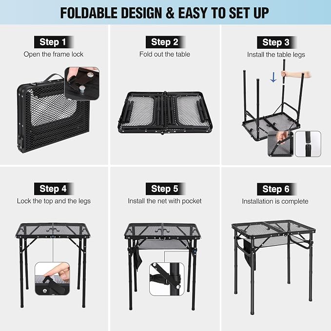 RedSwing Folding Grill Table, Lightweight Height Adjustable Aluminum Table - Image 8