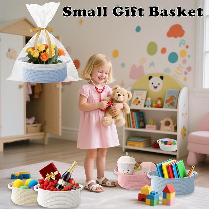 Gift Basket with Gift Bag and Ribbons, Small Rope Woven Shelf Storage, Baskets - Image 4