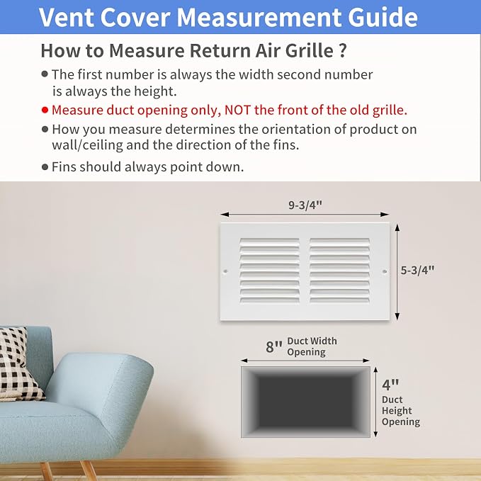 8"W x 4"H Steel Return Air Grille, Air Return Vent Cover - Image 5
