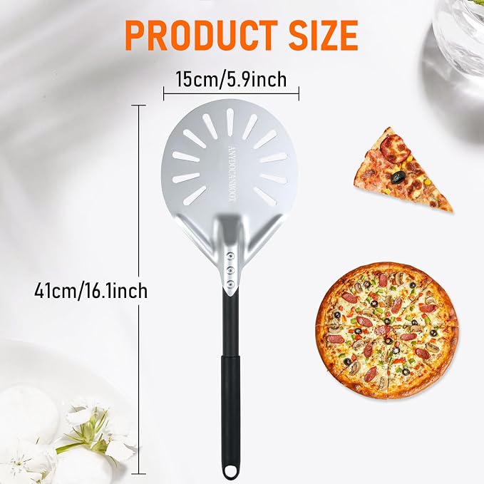 Perforated Pizza Peels 6 INCH pizza spatula paddle Long Handle Metal Pizza - Image 3