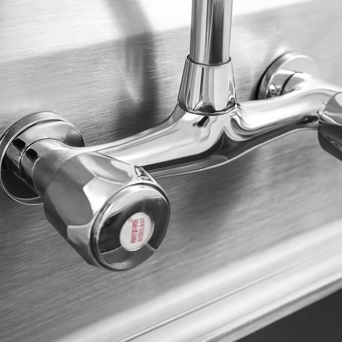 Commercial Sink with Cold & Hot Faucet, Freestanding Single Bowl Kitchen - Image 3