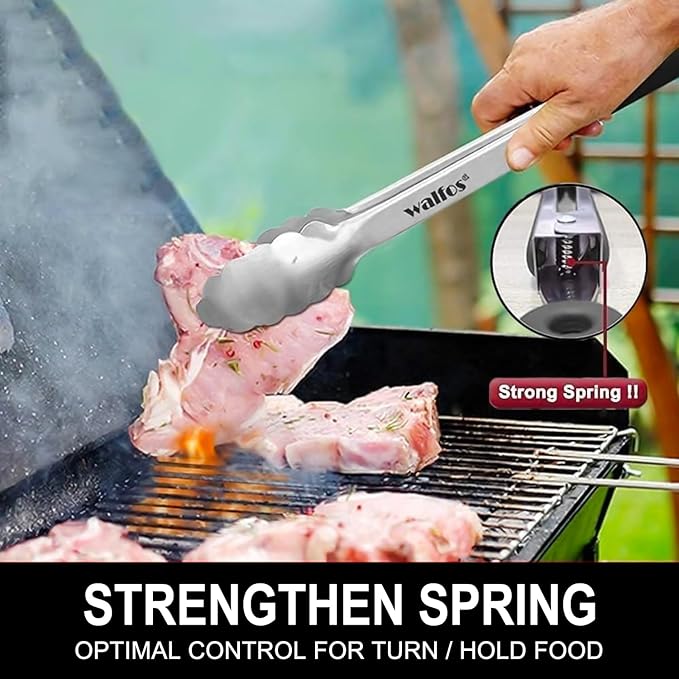 Stainless Steel Grill Tongs, 17 Inch, Set of 2 with Silicone Grips