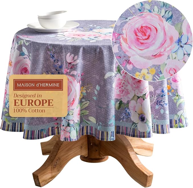 Maison d' Hermine Table Cloth Round Table 100% Cotton 69 Inches Tablecloth by MaisondHermine