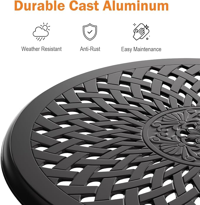 Cast Aluminum Outdoor Side Table, All Weather Round Bistro Table, Outdoor - Image 5
