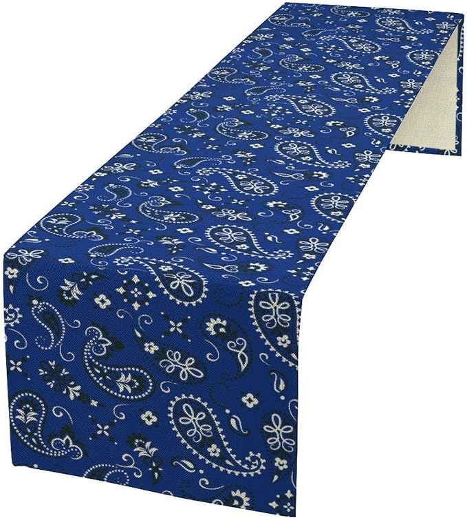 Blue Paisley Table Runner, Vintage Damask Antique Floral Flower Boho Damask - Image 6