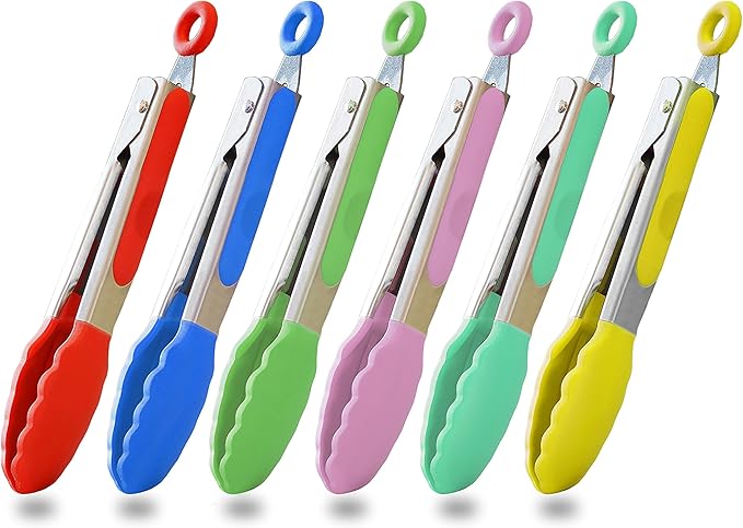 Tongs 7-Inch Mini Serving Set of 6 in Six Assorted Colors