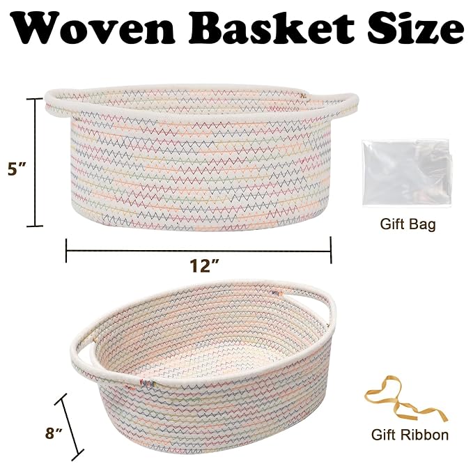 Gift Basket with Gift Bag and Ribbons, Small Rope Woven Shelf Storage, Baskets - Image 2
