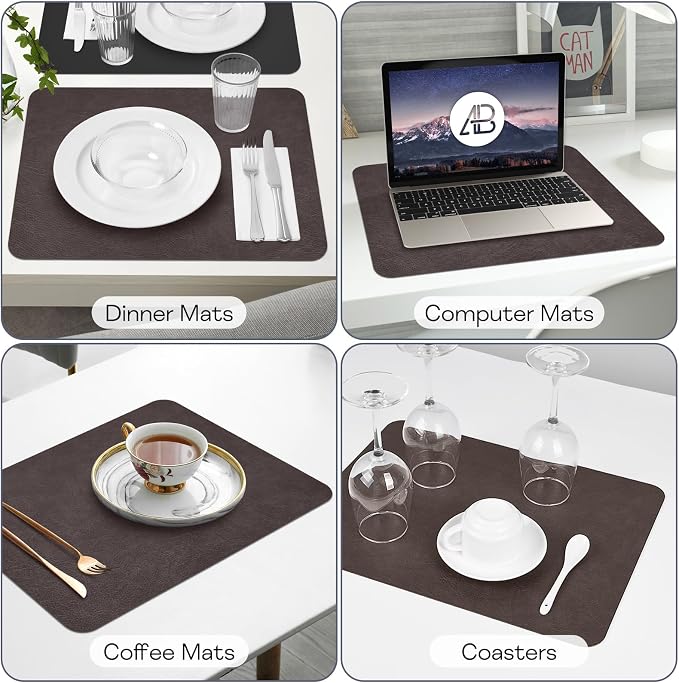 Faux Leather Placemats Set of 6 Table Mats Heat Resistant Reversible Place Mats - Image 7
