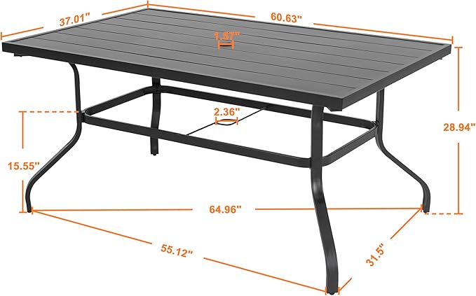 NUU GARDEN Outdoor 61" x 37" Rectangle Dining Table - Image 2