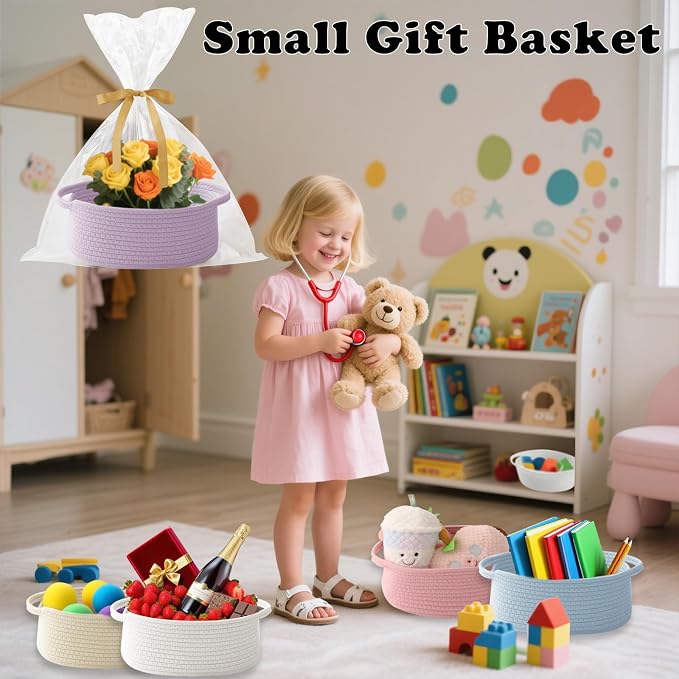 Gift Basket with Gift Bag and Ribbons, Small Rope Woven Shelf Storage, Baskets - Image 4