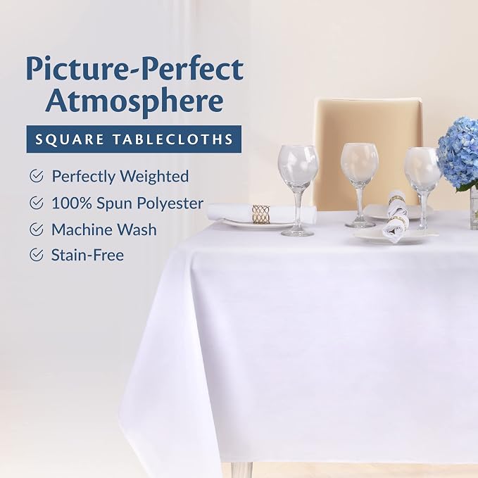 White Restaurant Quality Square 85" X 85" Tablecloths Bulk 24 Pack - Image 4