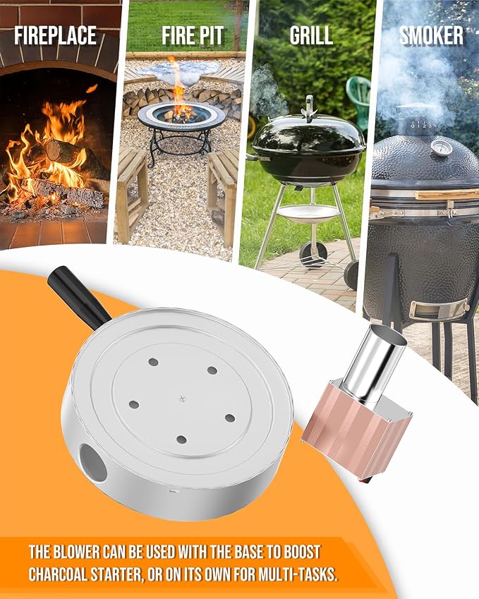 Charcoal Chimney Booster-Charcoal Starter Base & Coal Burner Blower, 10-Minute - Image 7
