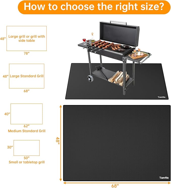 Under Grill Floor Mat, 68 x 48 Inch Silicone-Coated Fiberglass