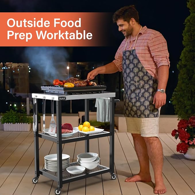 NUUK Grill Cart 16" x 24" Dining Prep Table 3-Shelf Kitchen Worktable Rolling - Image 3