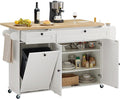 60" Kitchen Island with Power Outlet & Drop Leaf, Kitchen Rolling Island with by ONBRILL