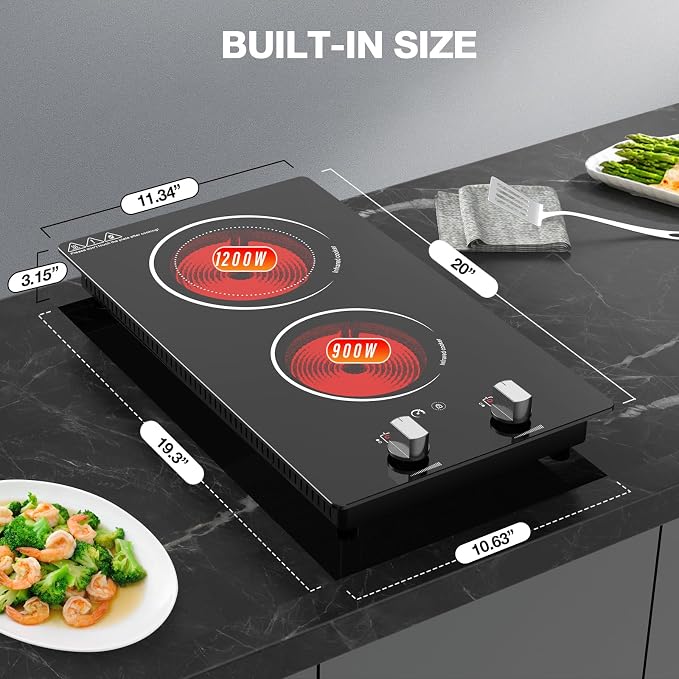 2 Burner Electric Cooktop, 2100W Electric Stove Top Hot Plate, 12 inch - Image 4