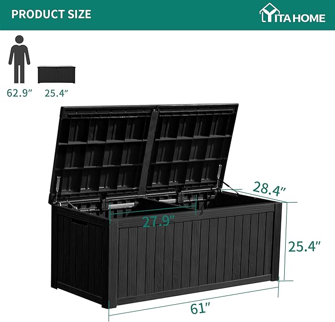 YITAHOME 150 Gallon Large Deck Box w/Divider, XL Waterproof Outdoor Storage - Image 6
