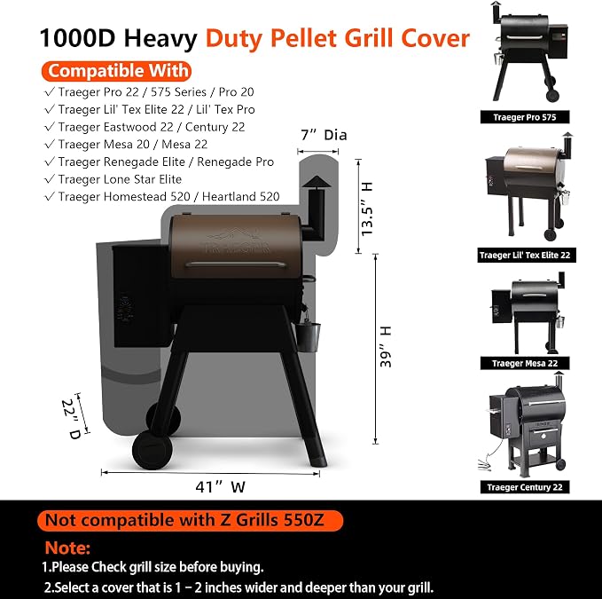 Grill Cover for Traeger Pro 22/575 Series BAC503, Waterproof Wood Pellet Smoker - Image 2
