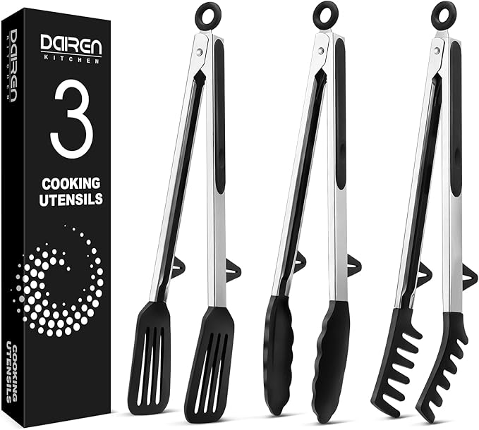 Tongs for Cooking, 9 and 12 Inch Stainless Steel with Silicone Tips