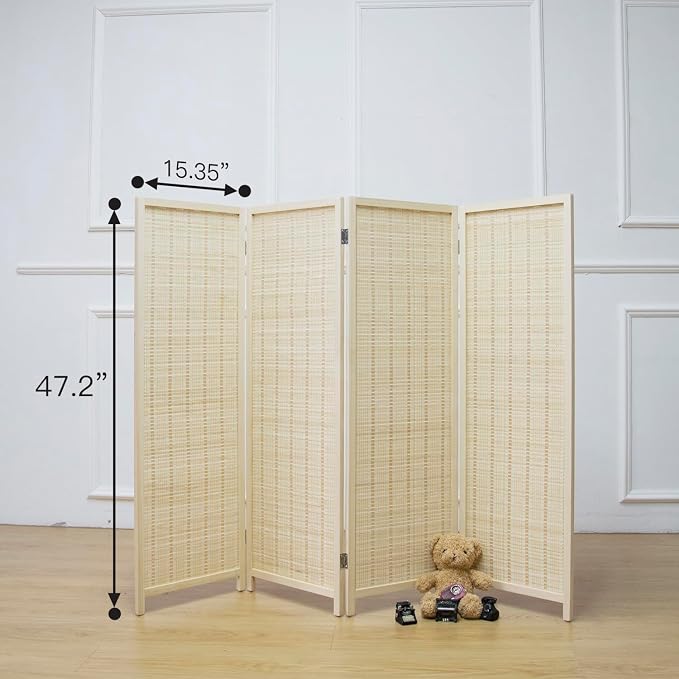 4 Panel Short Room Divider Screen, Small Bamboo Panel Divider - Image 5
