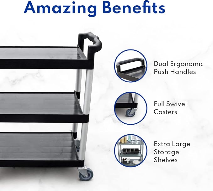 New Star Foodservice 54552 350-Pound Plastic 3-Tier Utility Bus Cart - Image 5
