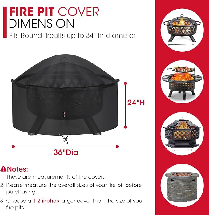 Unicook Firepit Cover Round 36 Inch, Waterproof Fade Resistant Outdoor Fire - Image 2