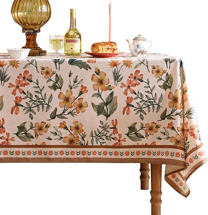 Designer Vintage Linen Small Rectangle Tablecloth, William Morris Block Print by bilingaier