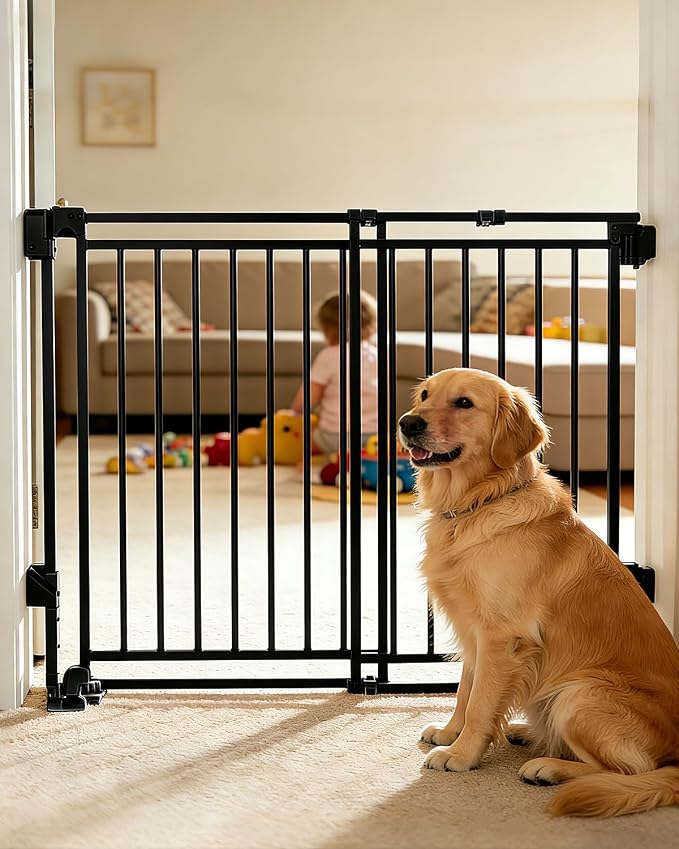 Baby Gate for Stairs Doorways & Kitchen, 26.4"-43" W x 29" H, No Bottom Bar Dog by patywaga