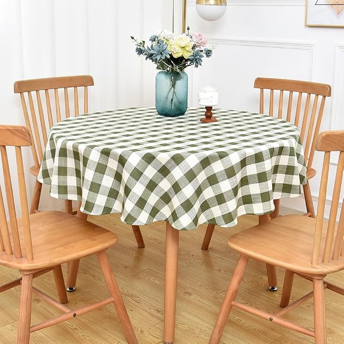 Gingham Table Cloth for Round Tables Green Checkered Plaid Tablecloth Heavy by Yofori