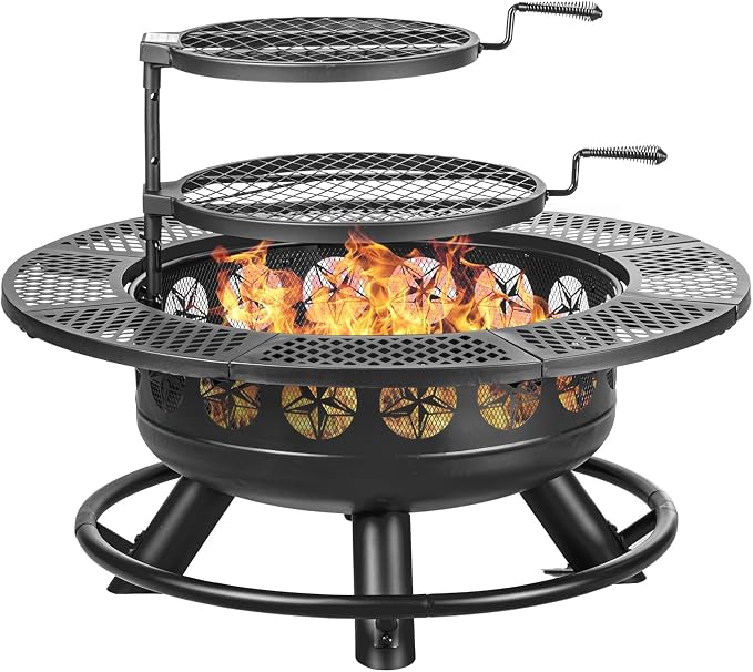 36 Inch Fire Pit with 2 Cooking Grills, Outdoor Wood Burning BBQ Firepit with by OutdoorFirePit