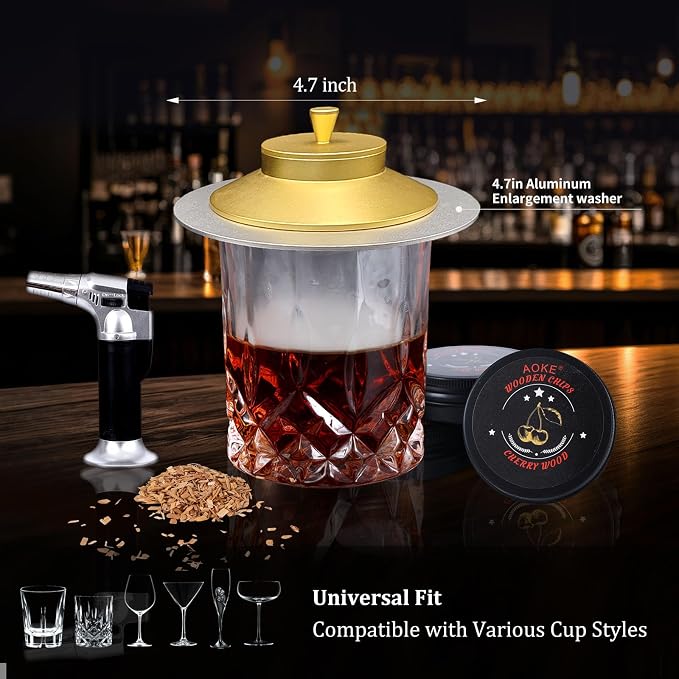 Cocktail Smoker Kit with Torch, 2 Pack Whiskey Smoker Kit Metal Old Fashioned - Image 2