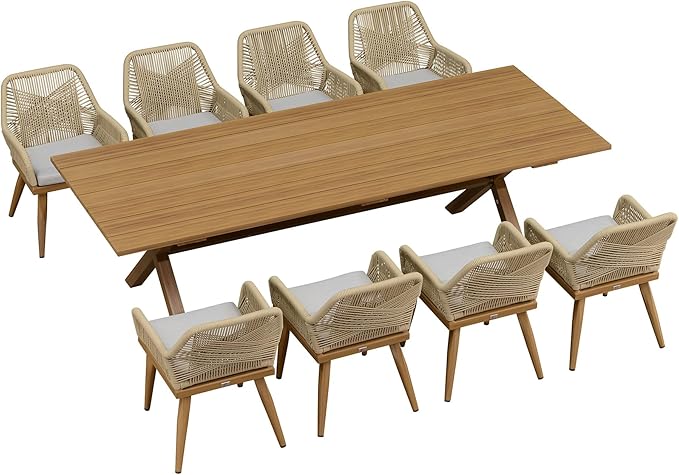 PURPLE LEAF 9 Pieces Outdoor Dining Set All-Weather PE Rattan Outdoor Patio by PURPLELEAF
