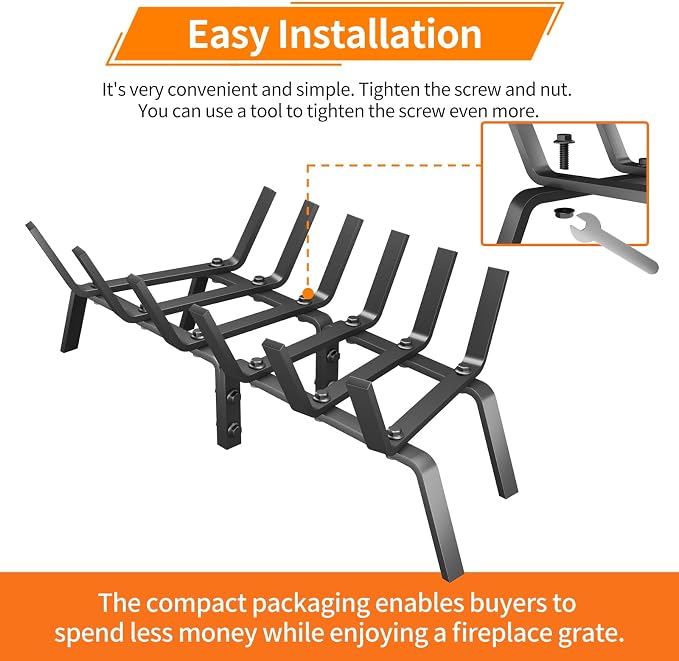 Heavy Duty 24Inch Fireplace Grate, Solid Steel Log Rack - Image 5