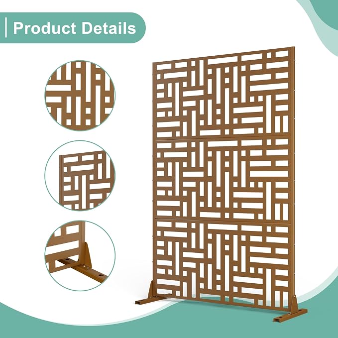 Metal Privacy Screen for Outdoor & Indoor Use, Free Standing Privacy Screen for - Image 4