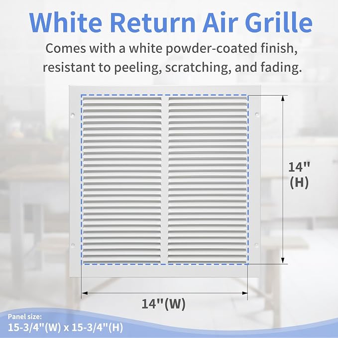 14"W x 14"H Steel Return Air Grille, Air Return Vent Cover - Image 3