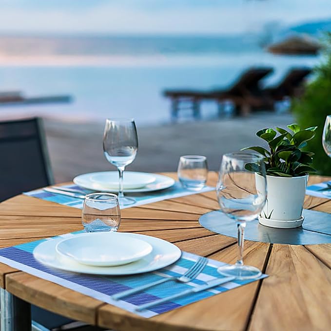 Set of 6 Colorful Striped Vinyl Placemats Heat-Resistant Washable Placemats - Image 3