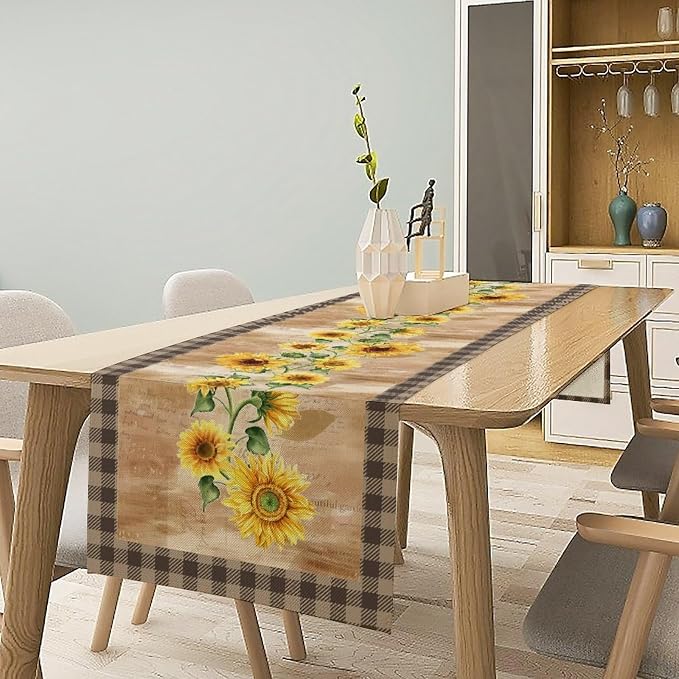 Yellow Sunflower Table Runner, Spring Sunflower Seasonal Country Fall Retro - Image 3