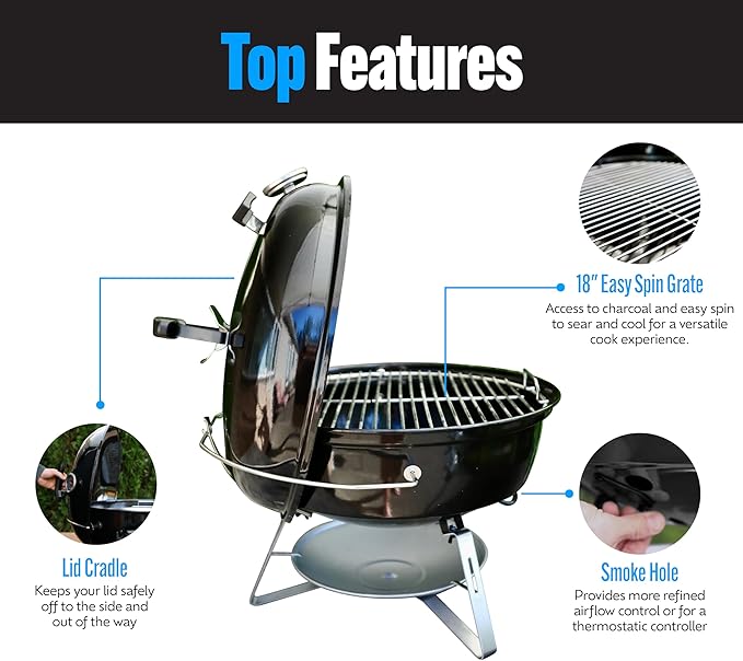 SnS Grills Slow ‘N Sear Travel Kettle, 2-Zone Cook Charcoal Basket and Easy - Image 5