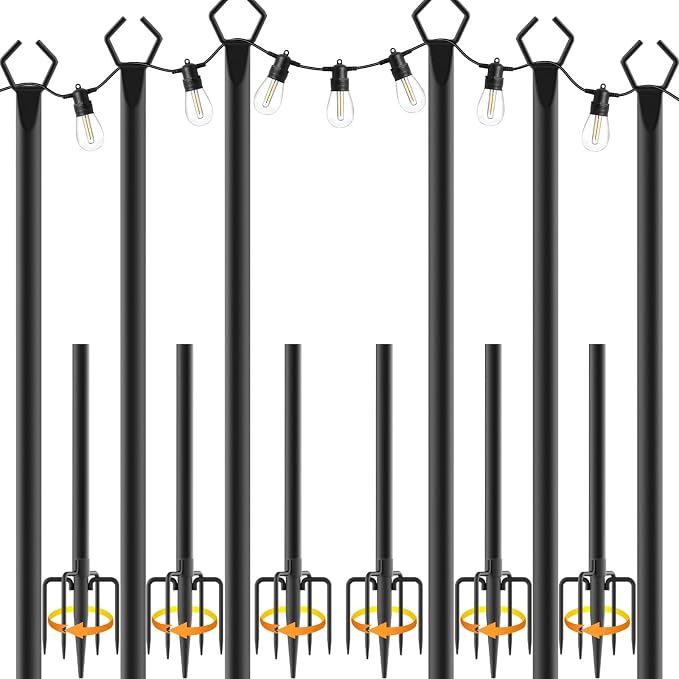 6 Pack String Light Poles, Metal Poles by NUERPO