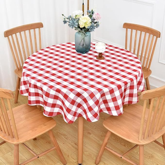 Gingham Round Tablecloth Table Cloth Heavy Duty Cotton Checkered Table Cloth by Yofori
