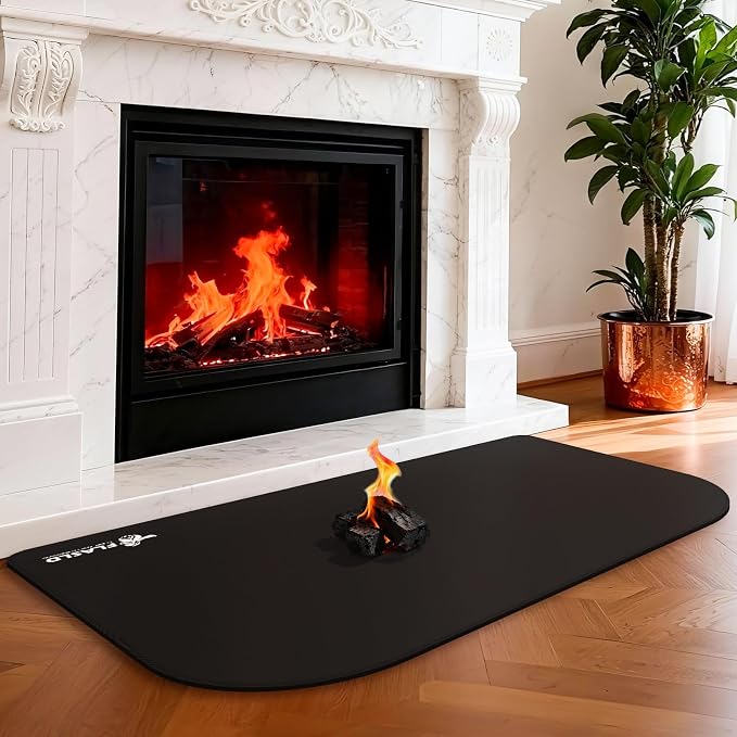 FLASLD Fireproof Indoor Fireplace Mat, Outdoor Flame-Resistant Pad Fiberglass by FLASLD