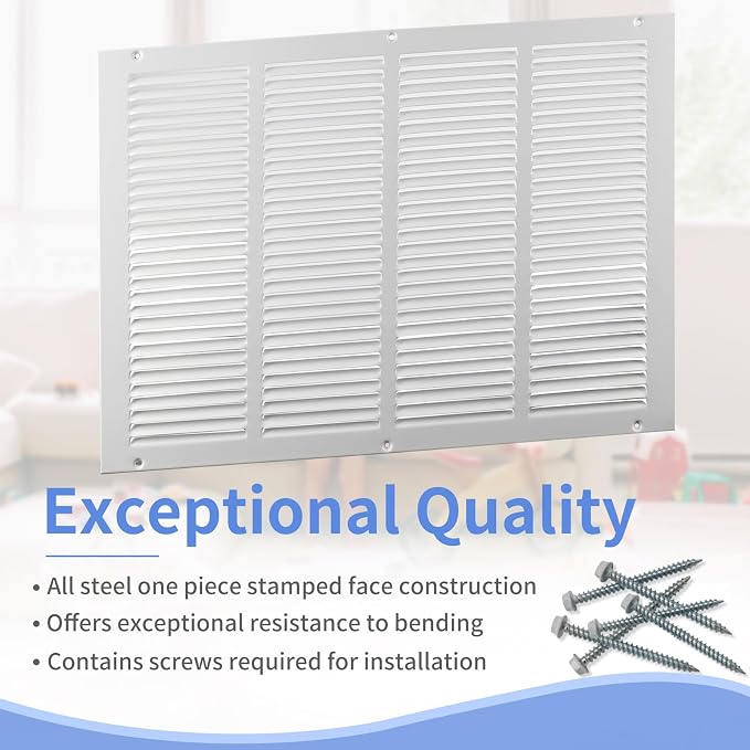 20"W x 14"H Steel Return Air Grille, Air Return Vent Cover - Image 2