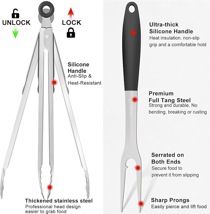 Barbecue Tool Set, 3-Piece Stainless Steel with Silicone Handles