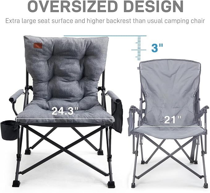 Camping Chair with Padded Back, Cup Holder and Mesh Pocket, Grey